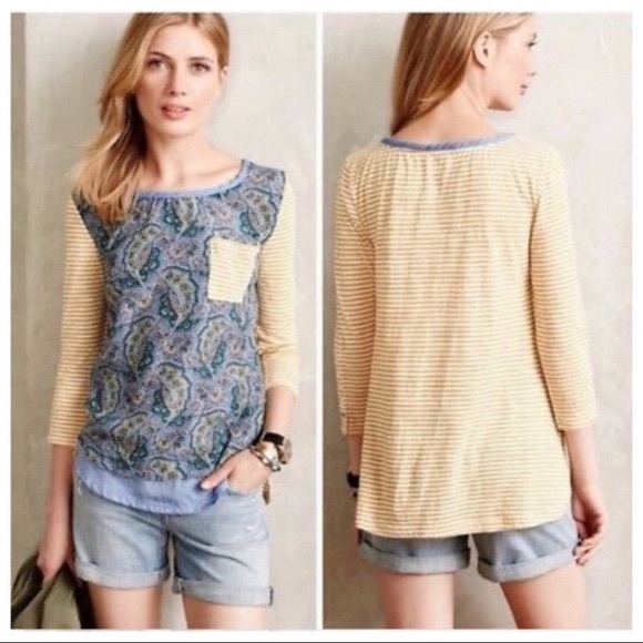 Anthropologie Tops - Anthro Postmark Fargo Paisley Yellow Stripe Tee